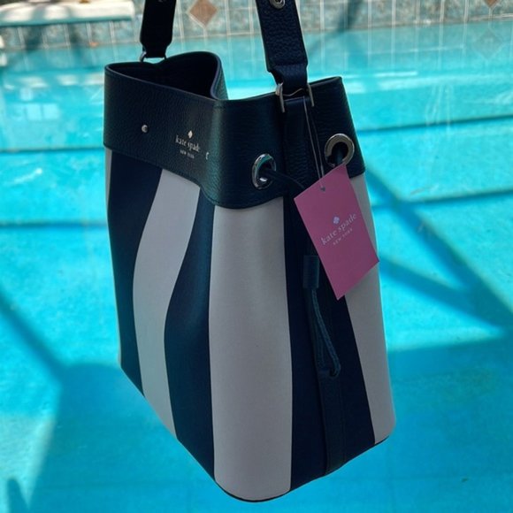 Kate Spade Marti Large Bucket Bag Even Stripe Blazer Blue - Picture 3 of 16